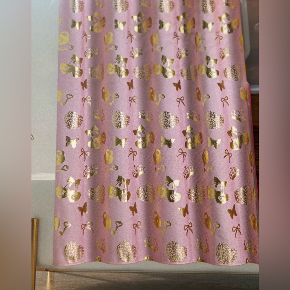 JUICY COUTURE Blush Pink & Metallic Gold Fabric Shower/Bathtub Shower Curtain